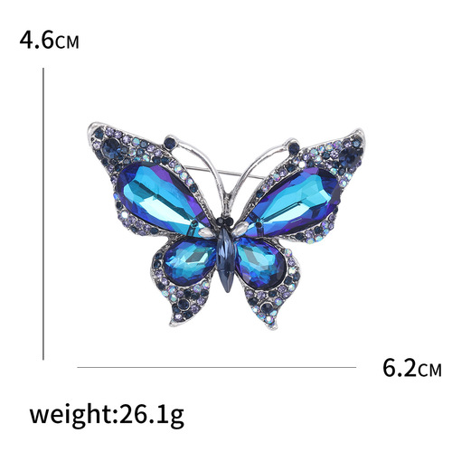 New fashion high-end crystal butterfly brooch, feminine personality, cardigan, coat, suit accessories, anti-exposure collar pin