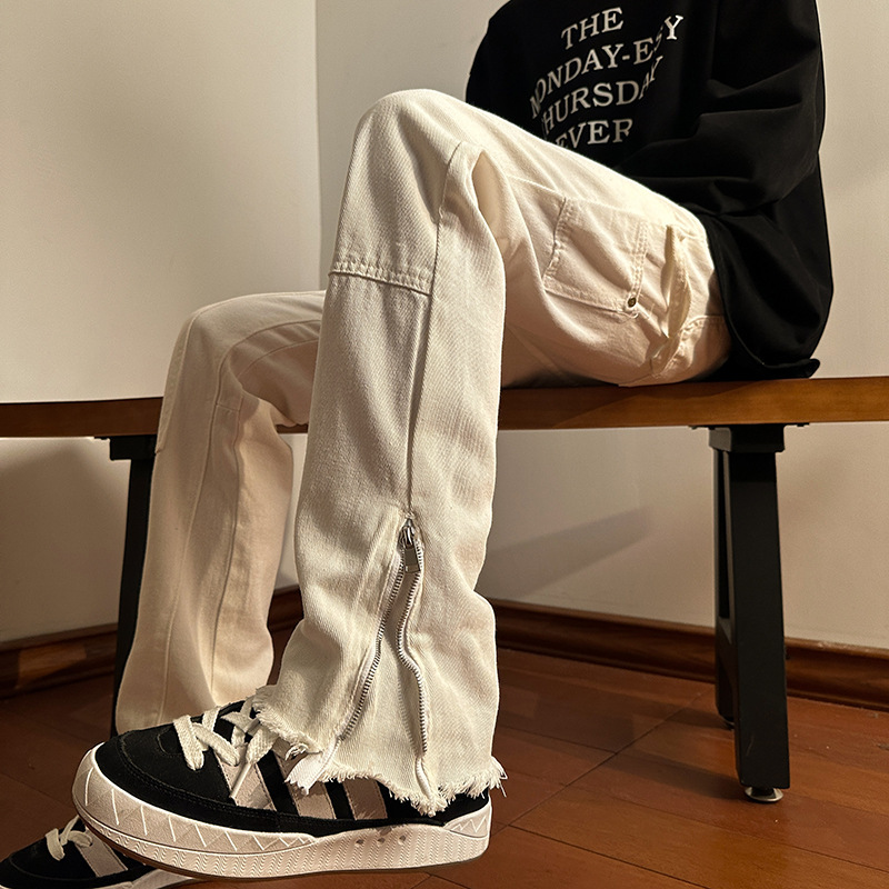 American retro pants men's 2023 new spring and autumn niche design fashion brand loose straight skinny jeans