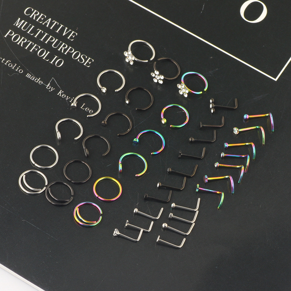 Amazon New Combination Nose Nail Nose Ring Set Stainless Steel Body Piercing Jewelry detail image 8