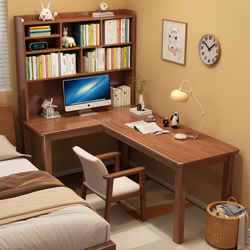 North American Solid Wood Desk, Home Double-Length Writing Desk, Computer Desk, Bedroom Desk for Primary and Secondary School Students, Study Desk, Office Desk