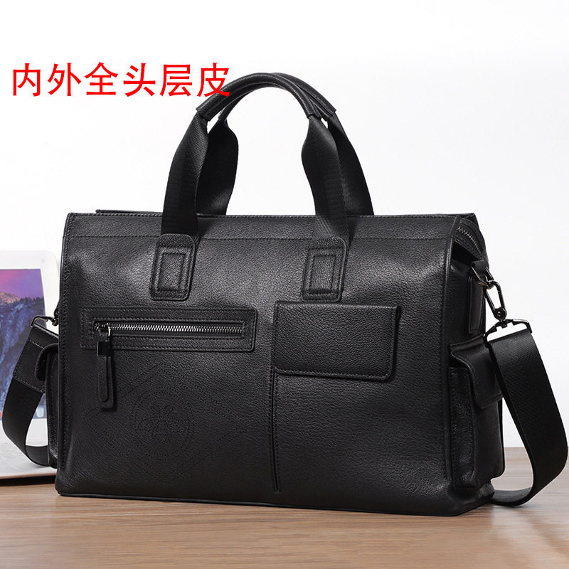 Túi xách tay nam da bò thật dung tích lớn 40×13×29 cm, đựng tài liệu và laptop 15,6 inch — Dây kéo dọc da bò màu đen, Dây kéo ngang da bò màu đen, Da cừu lớp đầu màu đen