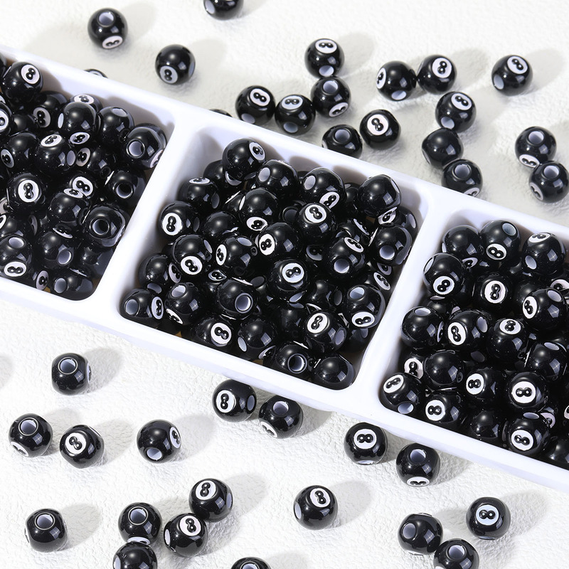 12mm Acrylic Printed Billiard Ball Beads Black 8 Number Round Beads Large Hole Beads Loose Beads Necklace Bracelet DIY Accessories