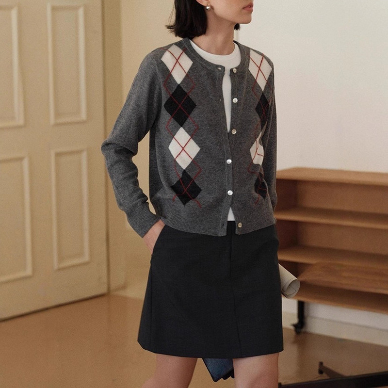 Minimalist Wardrobe Intellectual Miu Commuter Quilted Wool Knit Cardigan Women's Autumn Top