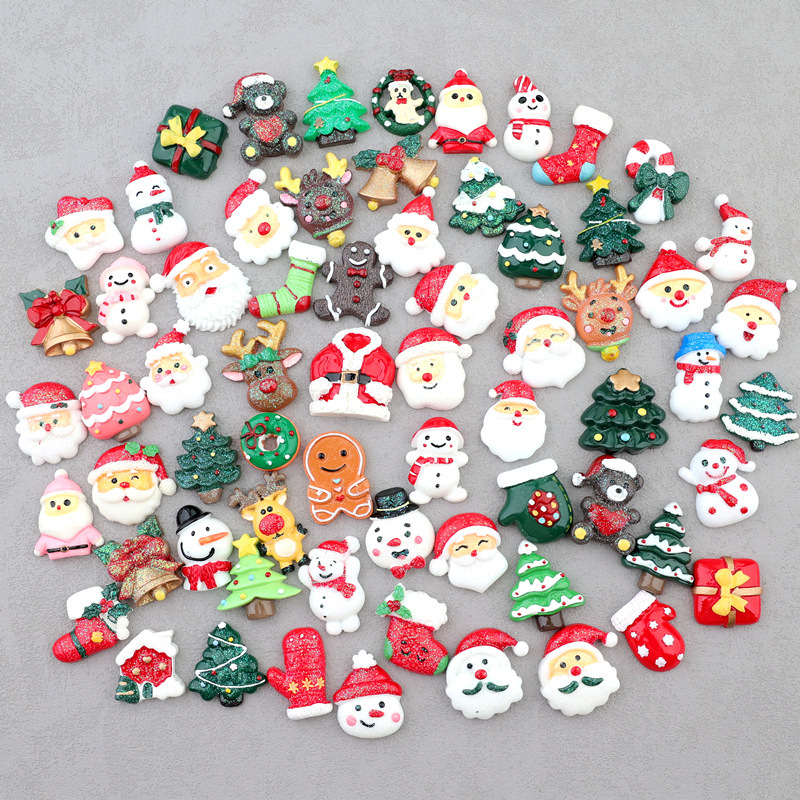 圣诞树树脂配件奶油胶手机壳铃铛材料雪人圣诞老人包DIY发饰头饰