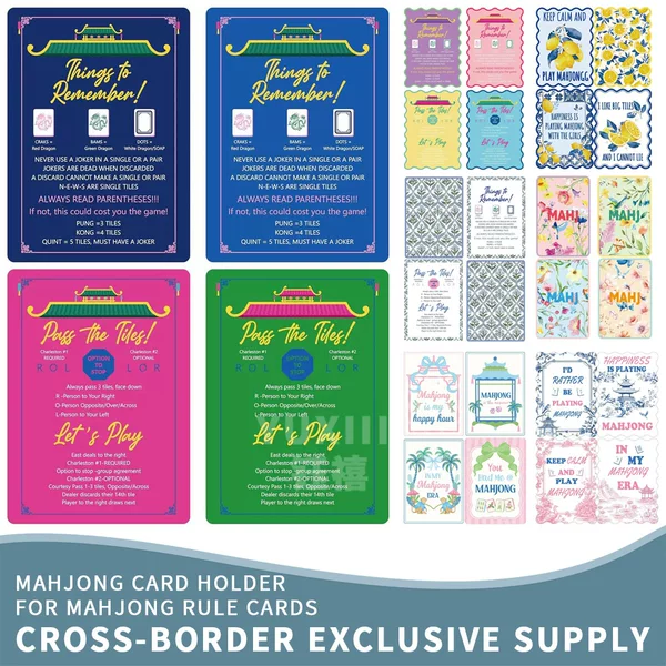 Amazon Cross-Border New Product: 4 Mahjong Shuffling Cards with Rules, Waterproof, Portable, Fun Party Mahjong Accessories