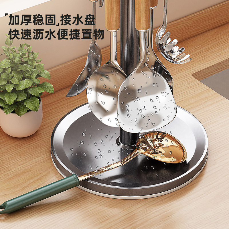 回転鍋のシャベルの棚の台の台の家庭の台所は物の棚を掛けてスプーンのシャベルの台所用品を掛けて棚の多機能を収納します。|undefined