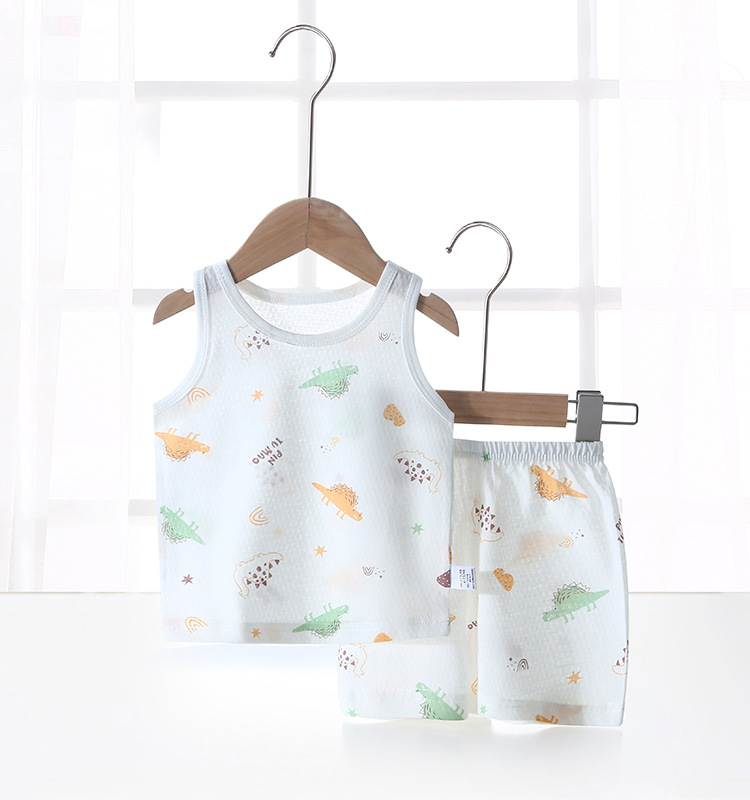 Bebé chaleco traje verano fino bebé algodón sin mangas homewear pantalones cortos niños y niñas pijamas desgaste del verano