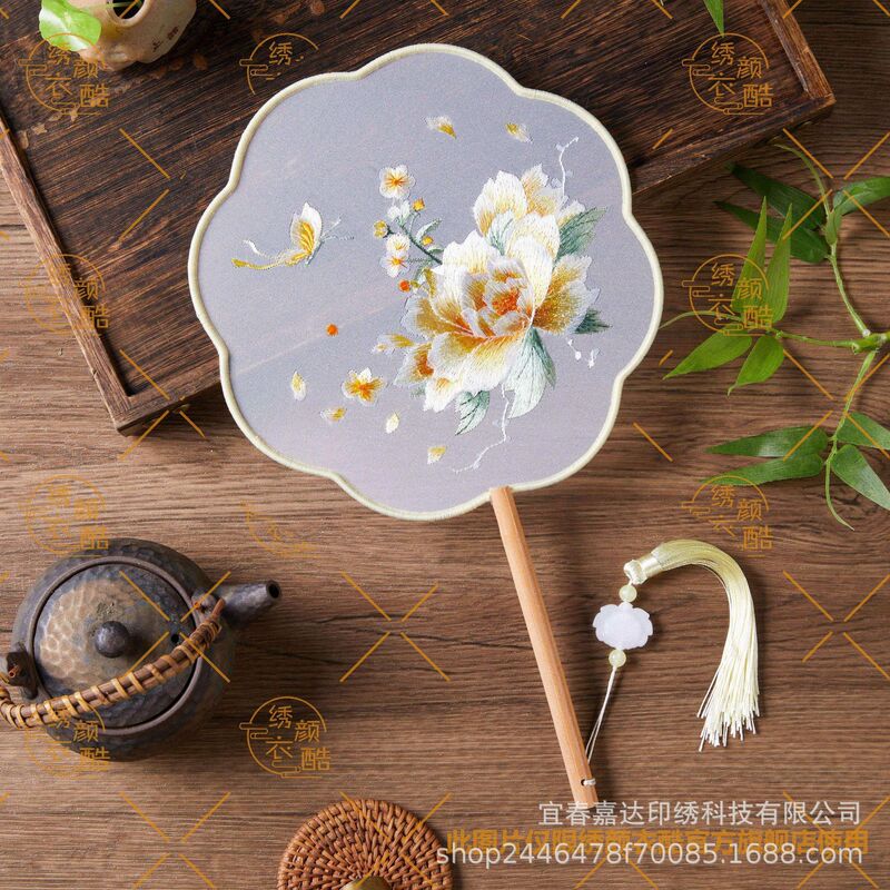 刺绣团扇古风汉服扇子苏绣中国风旗袍圆扇夏天舞蹈扇牡丹花专用扇|undefined