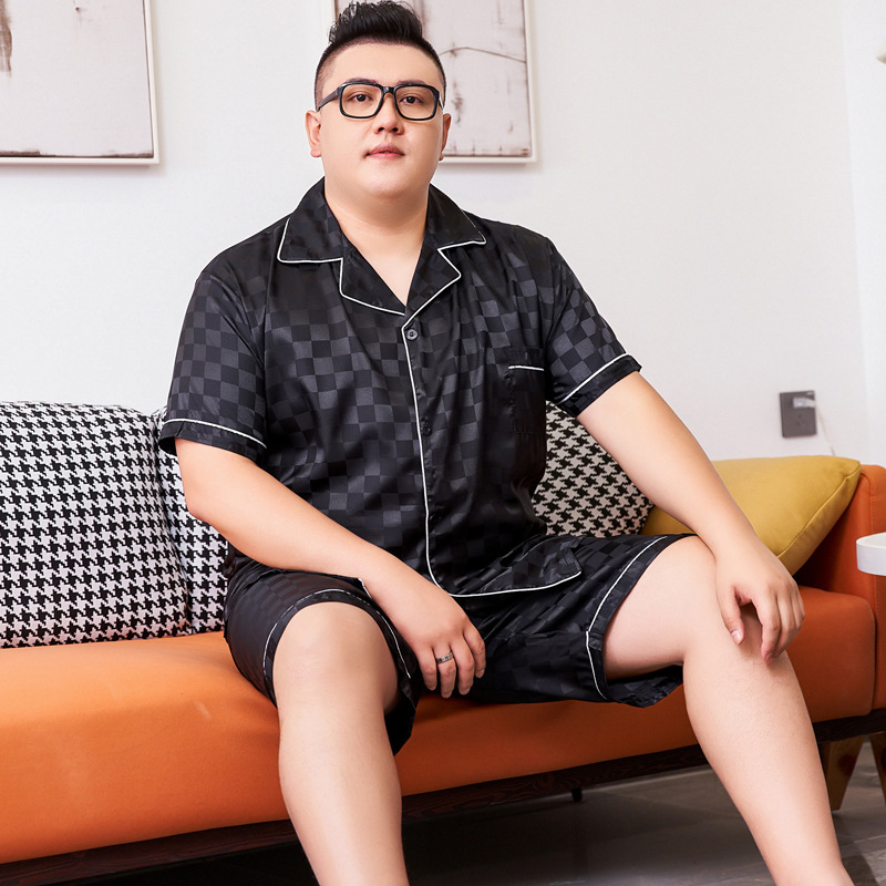 아이스 실크 빅사이즈 남성 잠옷 여름 반팔 실크 플러스 사이즈 루즈핏 150kg