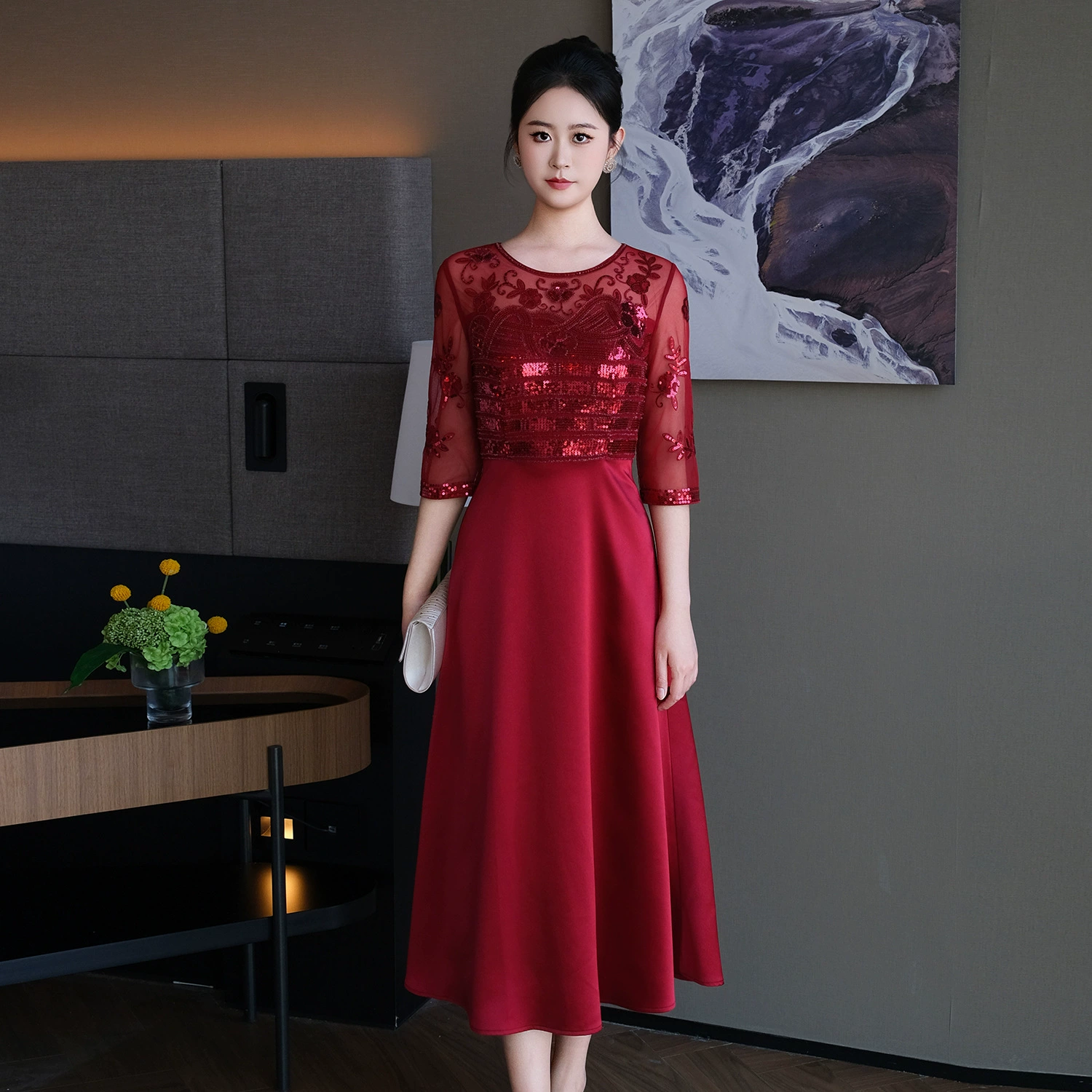 Высококачественное свадебное платье для свекрови вечернее платье юная модная мама весеннее и осеннее свадебное платье благородное иностранное платье