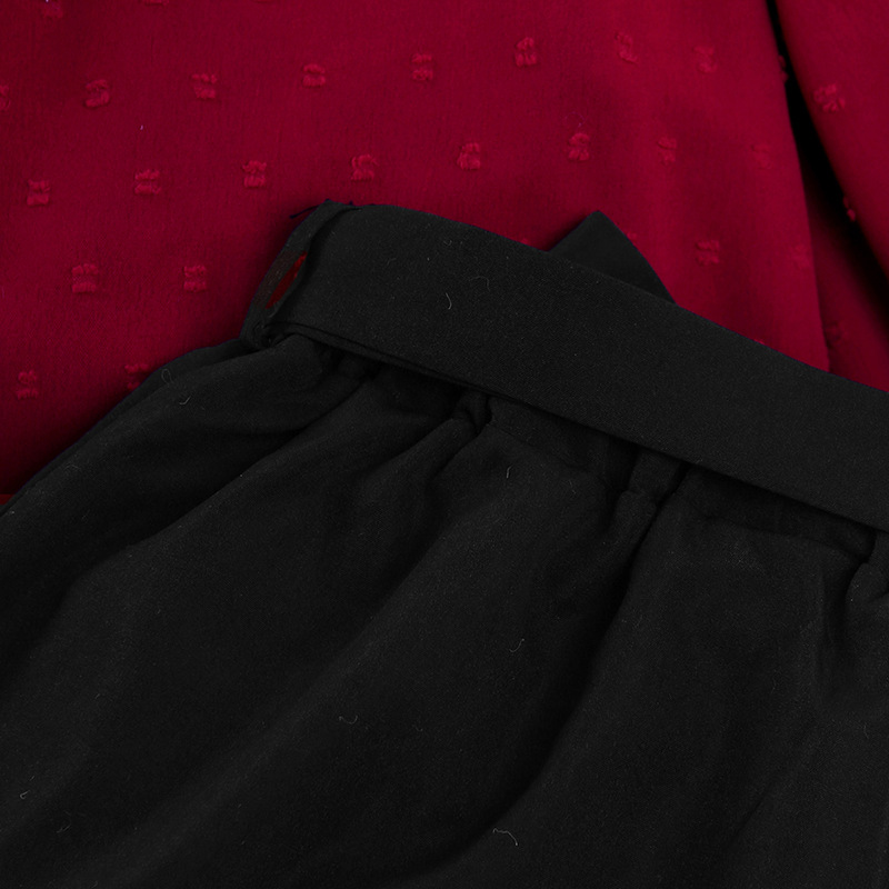 Tüdrukute 2024. aasta kleidikomplekt, uus kevadine pits, täpiline pikkade varrukatega lühike seelik, lasterõivad_voghion.com