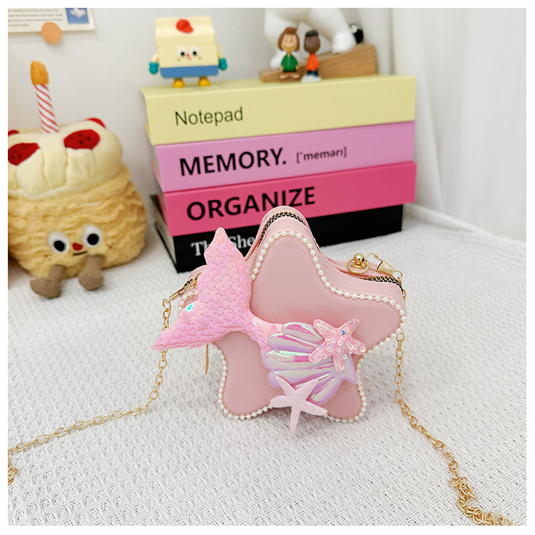 120g Weight Zipper Closure Type Single Shoulder Strap Strap Type Crossbody Bag Bags Type Casual, Holiday Occasion PVC Material Mermaid, Bow Knot Pattern All Seasons Season Kid'S Gender Cute Style Pentagram Shape Kid'S PVC Mermaid Bow Knot Cute Pentagram Zipper Crossbody Bag 32