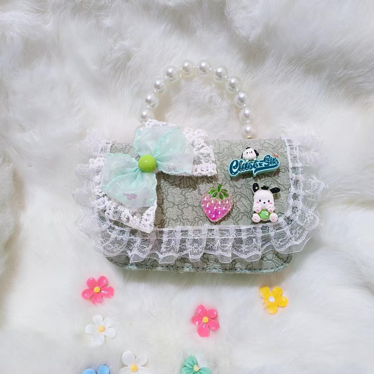 Bolso de perlas, bolso de cambio, bolso de accesorios, bolso de Año Nuevo para chicas, bolso de Año Nuevo, bolso pequeño, bolso cuadrado.