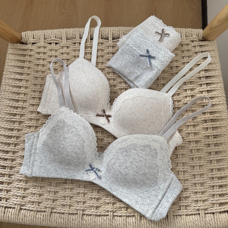 Sweet Lingerie for Women, Thin Style, Push-Up for Small Busts, Sexy and Pure Desire, Side Breast Collection, Anti-Sagging, Small Floral French Bra Set