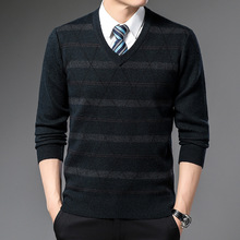 跨境新款爸爸鸡心领毛衣男士毛衫中年休闲毛线衣套头针织打底上衣