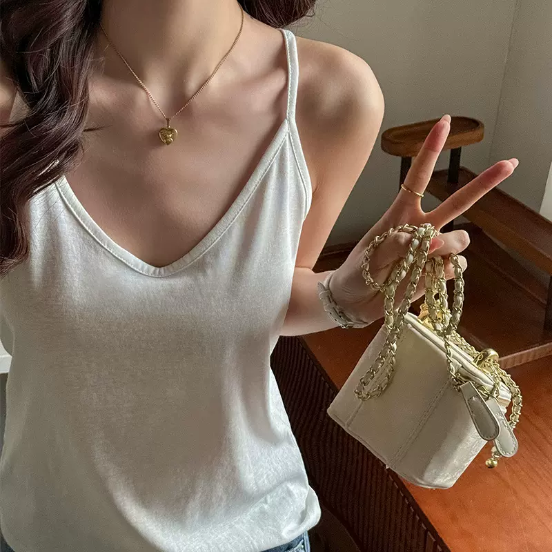 严选韩版宽松慵懒风吊带背心女2025薄款百搭休闲V领无袖纯色上衣
