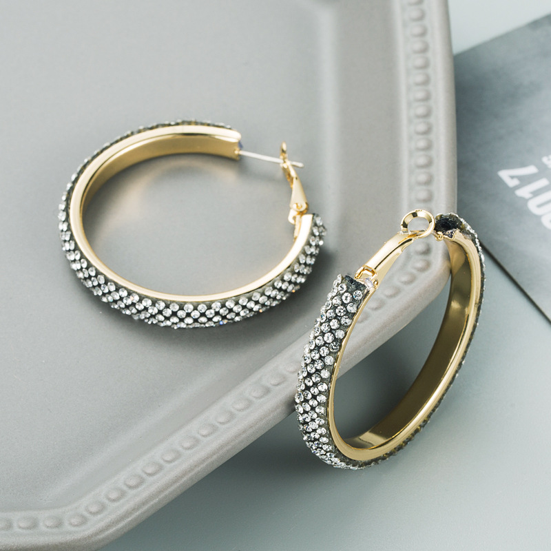 Fashion C Shape Diamond Metal Artificial Rhinestones Earrings display picture 3