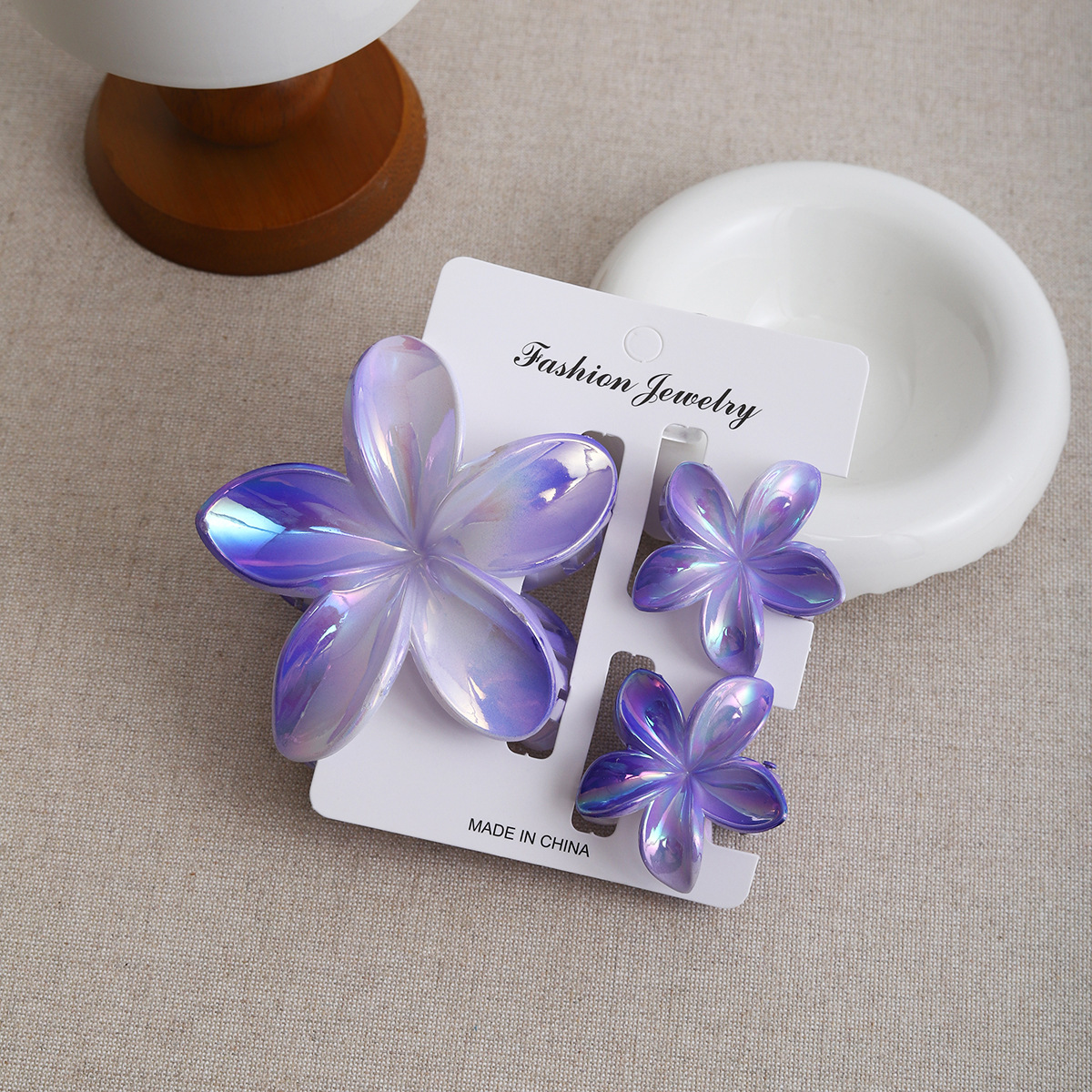 Electroplated flower hairpin purple 3-piece set