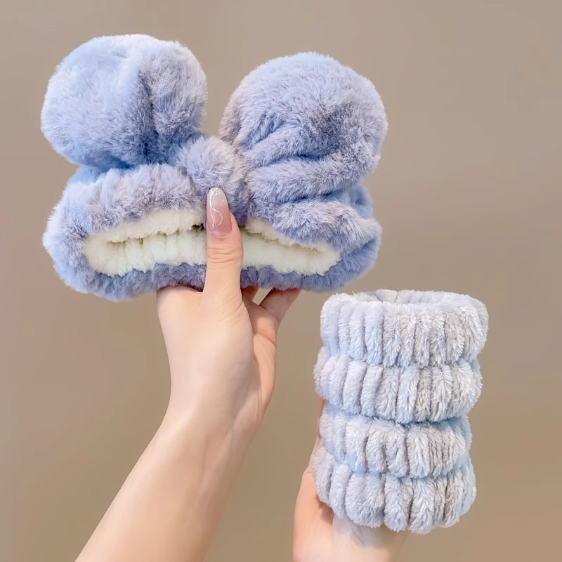 Lindo Rosa lavado de cara banda de pelo de las mujeres a prueba de humedad banda de muñeca banda de pelo absorbente de tres piezas conjunto máscara facial diadema especial