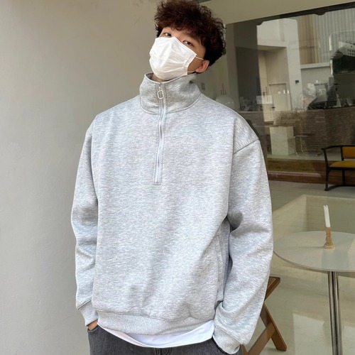 American style niche minimalist half-zip turtleneck sweatshirt jacket for men, spring and autumn trendy brand loose casual versatile top