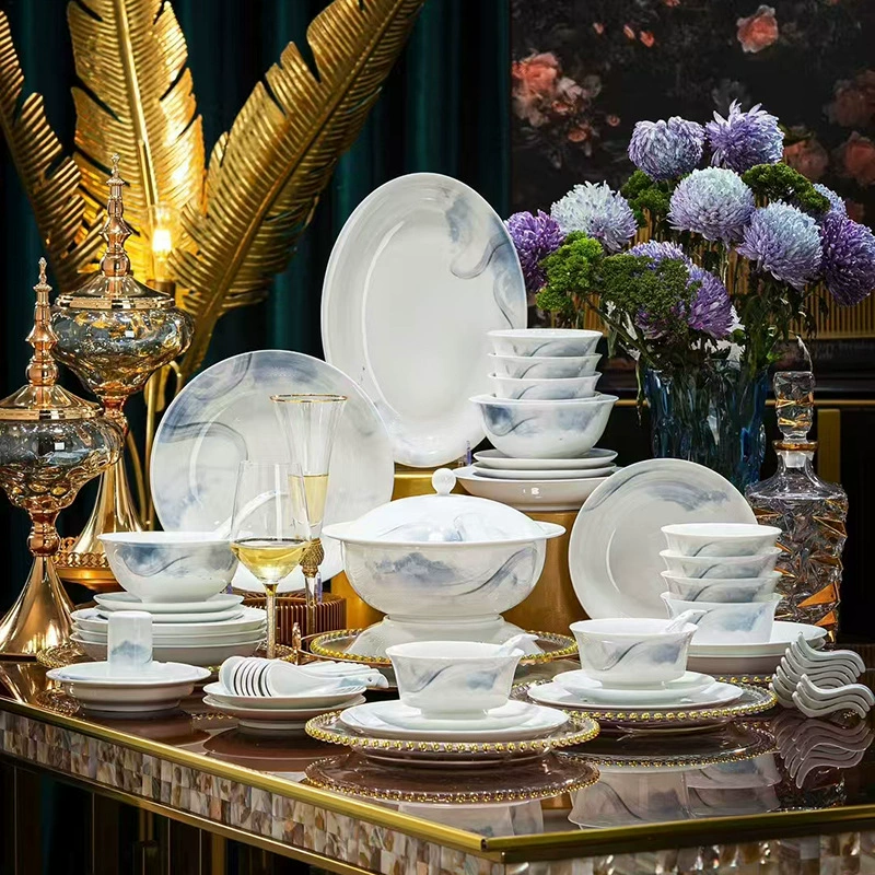Посуда с цветной глазурью при высокой температуре керамика Jingdezhen белая фарфоровая посуда полезная чаша тарелка набор ложек 68 голов ландшафт зависимая посуда