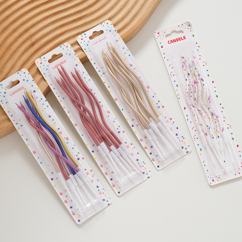 Venta al por mayor de 6 paquetes de velas de curva de cumpleaños coloridas gotas de lluvia chapadas en oro en polvo de oro para fiestas navideñas velas curvas