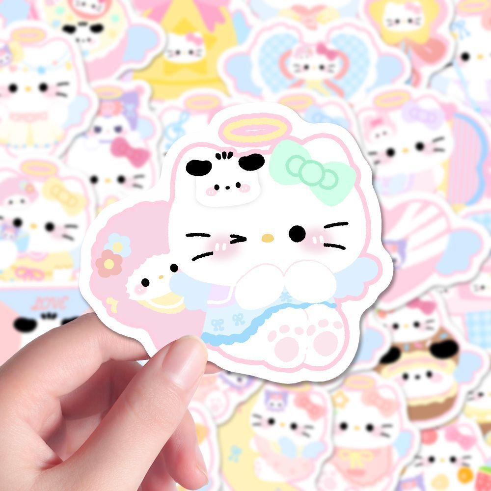100 Angel Kitty Sanrio pegatinas encantadoras dibujos animados decoración bidimensional teléfono móvil contabilidad de escritorio pegatinas impermeables