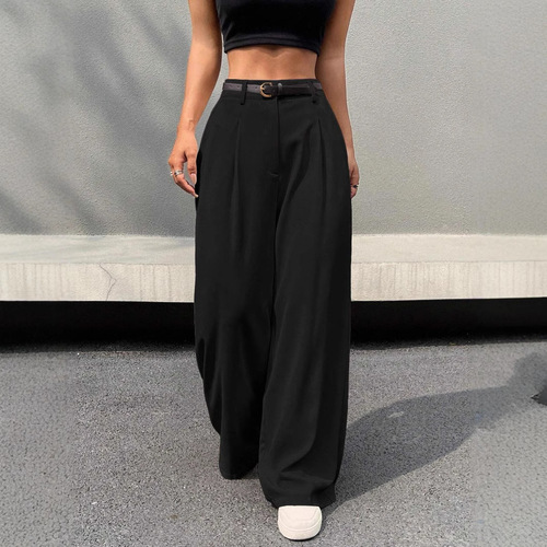 Cross-border summer new style women's straight-leg suit pants, high-waisted wide-leg versatile casual petite straight-leg floor-length pants