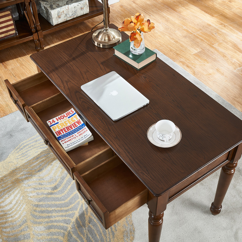 美式乡村书桌欧式家用电脑桌 书房简约办公桌卧室实木写字台1新品