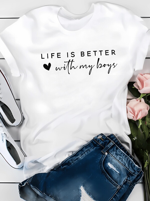 Independent European-style lifestyle will be better with my boys' mom-pattern printed short-sleeve T-shirts Independent European-style lifestyle will be better with my boys' mom-pattern printed short-sleeve T-shirts