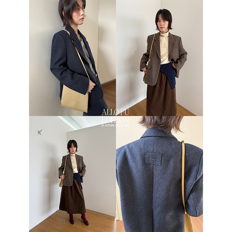衣夫 羊毛毛呢宽松西装外套女2025冬季a字半身裙女气质套装23830