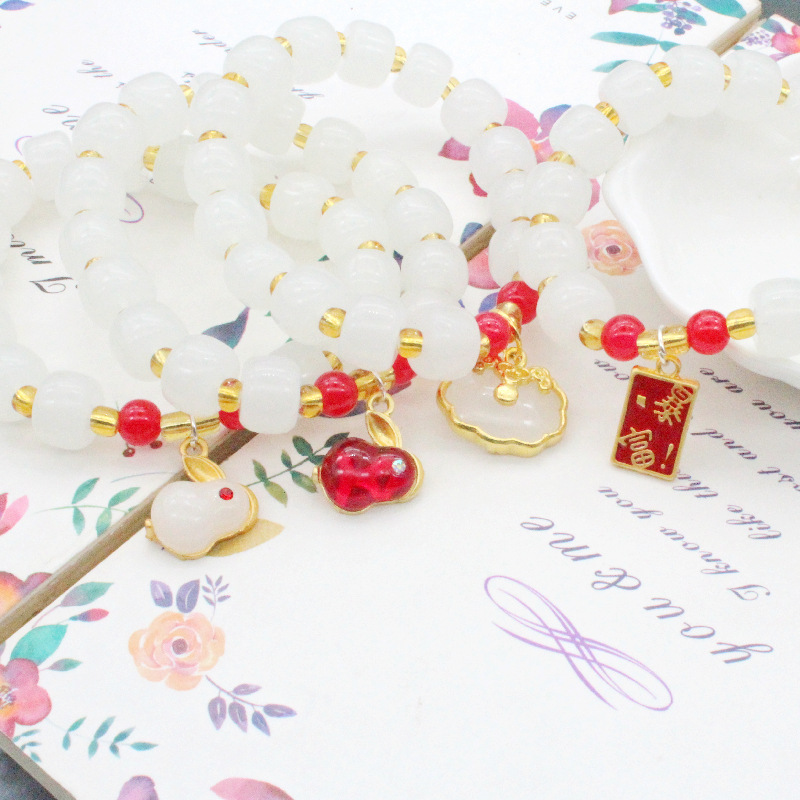 Imitation of Xinjiang Han white jade pearl agate bracelet gold…