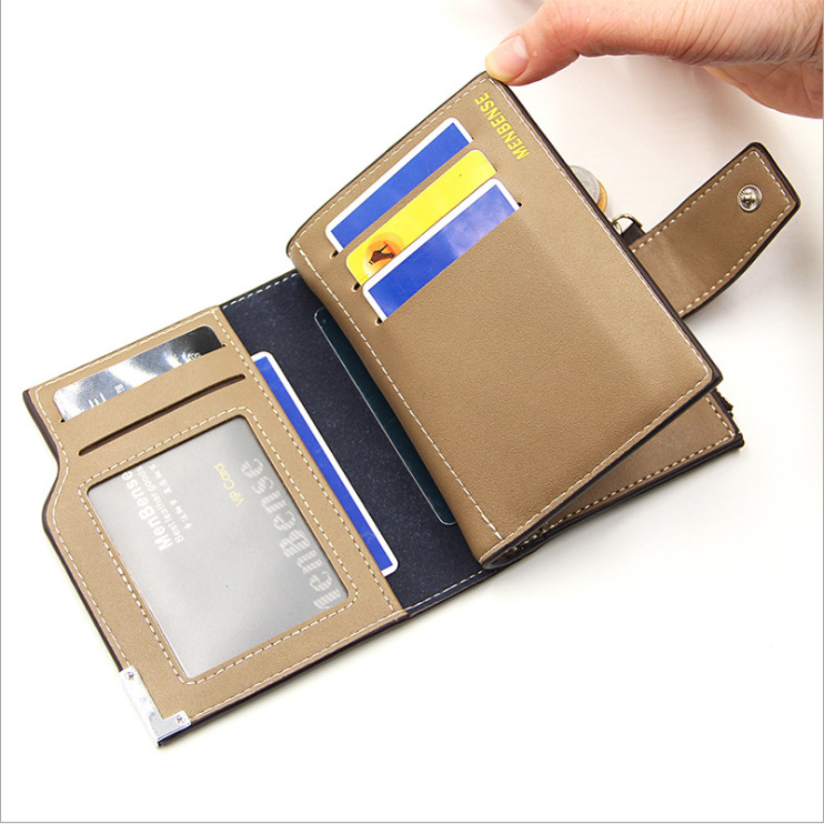 Moda hebilla de los hombres billetera corta estilo europeo y americano multi-tarjeta de gran capacidad titular de la tarjeta de bisagra vertical billetera de los hombres