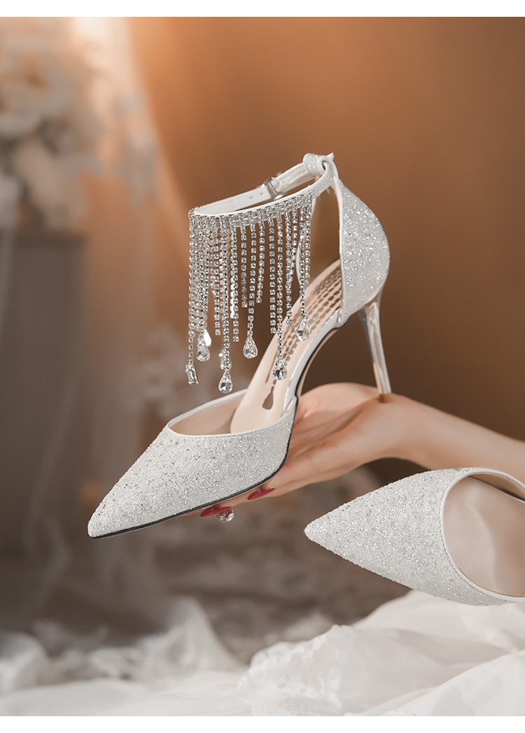 Witte stiletto high heels voor dames met strass kettingband_voghion.com