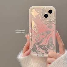 镂空粉蝴蝶苹果14ProMax手机壳iPhone15女款13网红12软套11镭射XR