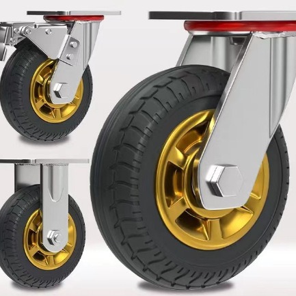 阜华重型实心橡胶静音轮双轴承镀金平板车手推车工业静音耐磨脚轮