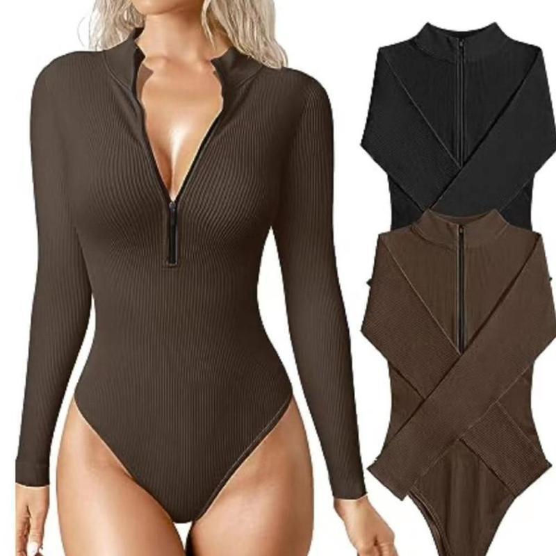L 63569 Ribbed front zip bodysuit