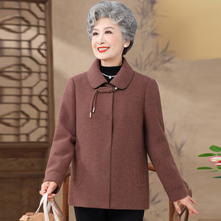 Middle-aged and elderly women's coat woolen coat double-sided coat autumn and winter woolen cloth temperament middle-aged short mother spring clothes