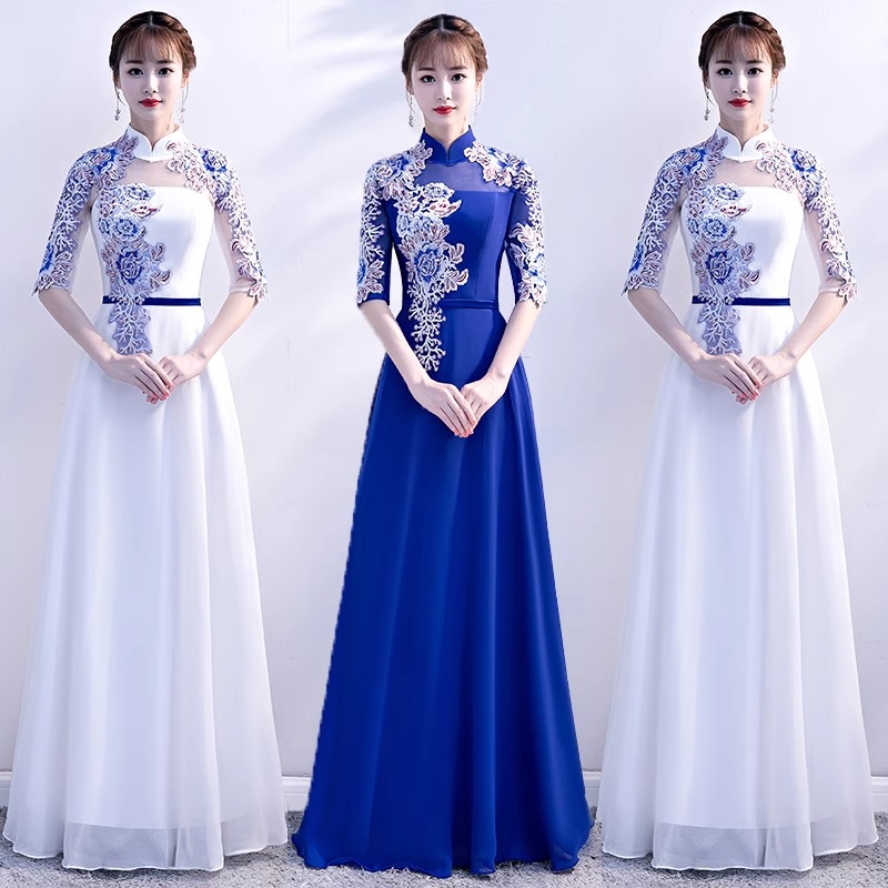2024 Student Art Exam Dress, Bel Canto Solo Performance Host Stage Costume, Floor-Length Tutu Skirt, Long Evening Dress