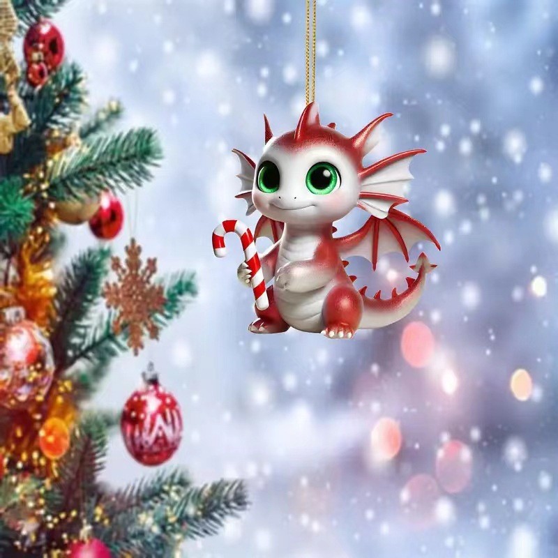 Nuevos dinosaurios acrílicos 2D decoraciones navideñas colgantes de espejos retrovisores de automóviles colgantes de mochila