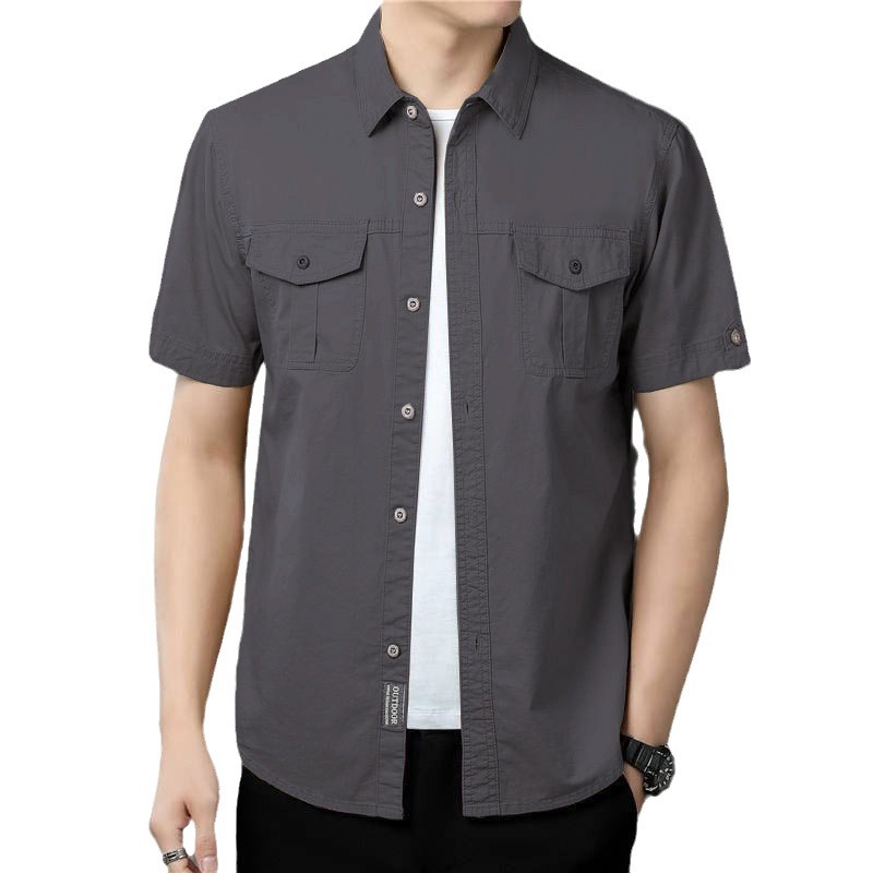 Camisas militares de verano de mangas cortas camisas de trabajo de algodón al aire libre camisa de hombre suelta