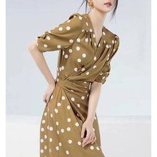 波点连衣裙女2023年夏法式复古优雅气质高级设计感a字长款裙子