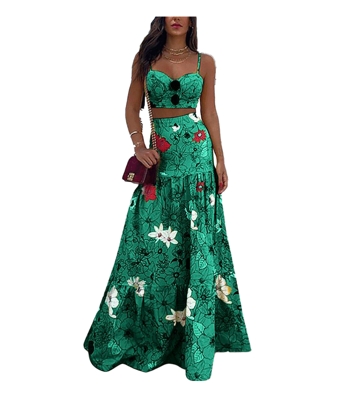 sexy high waist printed big swing long dress NSHHF53674