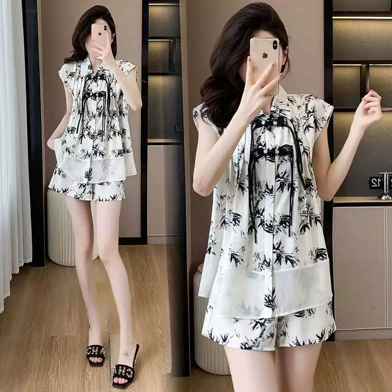 Summer retro set for leisure, loose fit, plus size