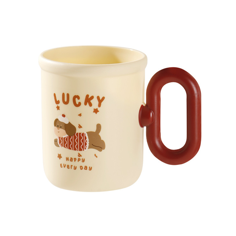Taza de enjuague bucal de cachorro de la suerte de dibujos animados Taza de lavado de mango grande para el hogar de cachorro rojo festivo Taza de cepillo de dientes al por mayor