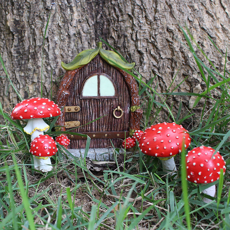  new  mushroom cottage luminous resin crafts garden trees fun pendant garden decoration