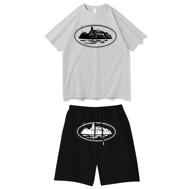 Cortiz camisetas callejeras europeas y americanas camisetas unidireccionales pantalones deportivos set callejera ropa de hip-hop