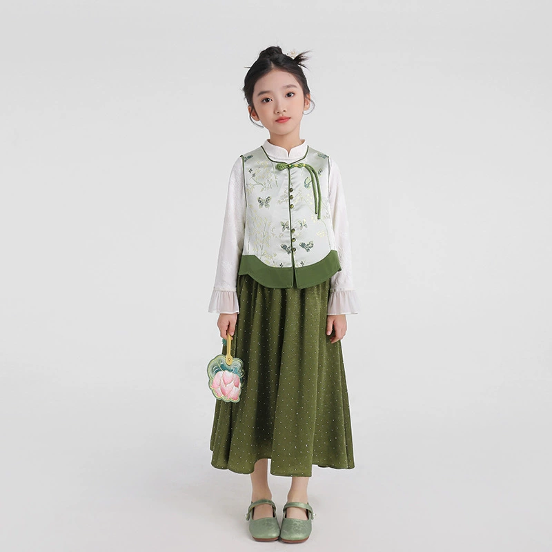 Девушка в китайском стиле Hanfu жилет Tang жилет весна 2025 новый древний стиль с длинными рукавами одежда новая китайская детская одежда