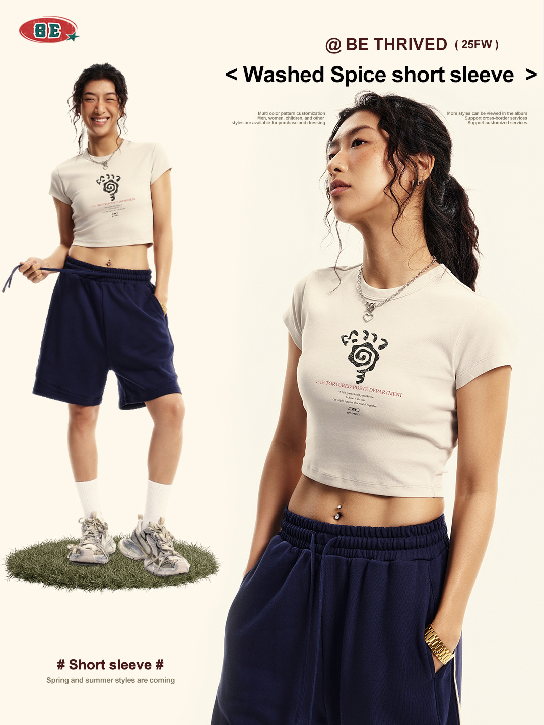 BE ropa de mujer | 2025 verano marca de moda americana pequeña chica caliente estilo básico negro corto delgado camiseta de manga corta mujer image 5