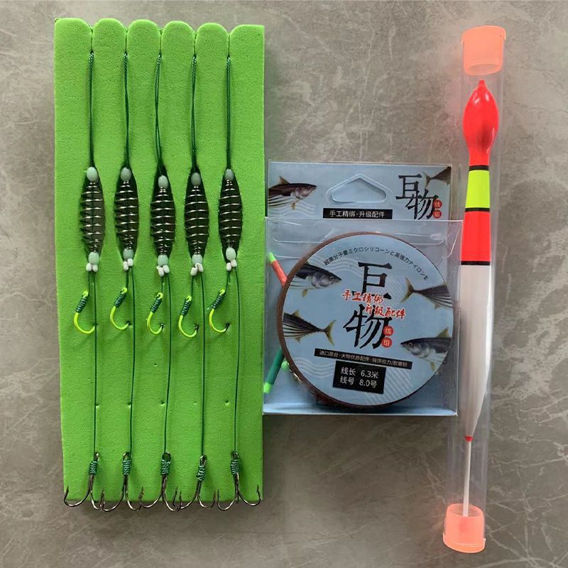 Nuevo conjunto de línea de pesca flotante de palo de mano con gancho de cabeza gorda resorte de doble gancho especial